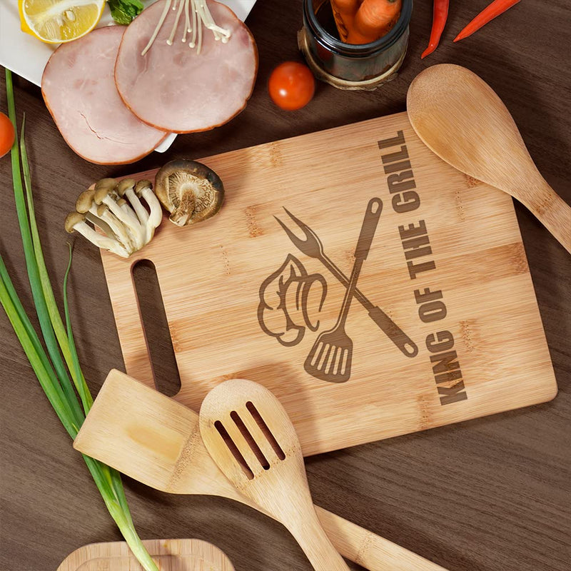 KITCHENVOY King of The Grill Bamboo Cutting Board for Men - Dad Cutting Board - Grilling Gifts for Men, Birthday Gift for Dad, Kitchen Gift for Husband on Anniversary - BBQ Board for Godfather - Grill Parts America