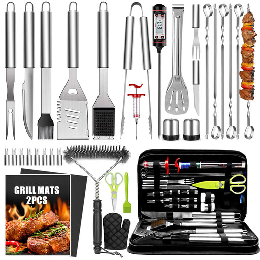 34Pcs BBQ Grill Accessories Tools Set, 16 Inches Stainless Steel Grilling Tools with Carry Bag, Thermometer, Grill Mats for Camping/Backyard Barbecue, Grill Tools Set for Men Women - Grill Parts America
