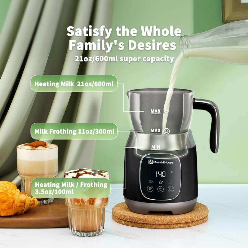 Maestri House Milk Frother, 21OZ Variable Temp and Froth Thickness Milk Frother and Steamer, Smart Touch Control Milk Warmer, Dishwasher Safe, Memory Function for Latte Cappuccino Hot Chocolate - Grill Parts America
