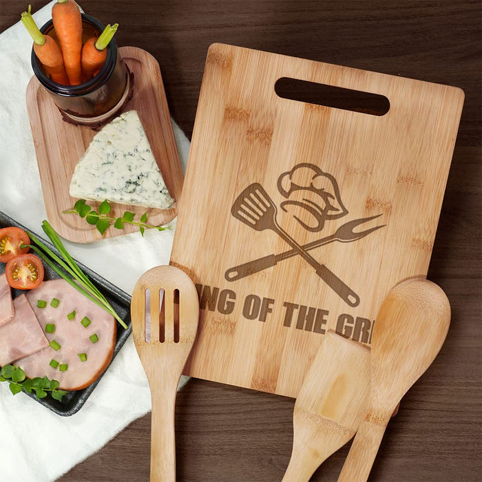 KITCHENVOY King of The Grill Bamboo Cutting Board for Men - Dad Cutting Board - Grilling Gifts for Men, Birthday Gift for Dad, Kitchen Gift for Husband on Anniversary - BBQ Board for Godfather - Grill Parts America