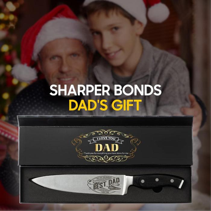 Fathers Day Gift “BEST DAD” - CutLinx Chef Knife Gift Set - 8 in. Stainless Carbon Steel Kitchen Knive w/Pakka Wood Handle - Birthday, Father's Day, Christmas, Anniversary, Housewarming, Holiday Gifts - Grill Parts America