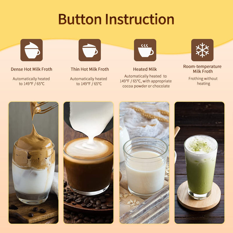 4 in 1 Electric Milk Frother: 10oz/350 mL Large Capacity Electric Milk Steamer for Hot and Cold Milk Froth - Automatic Milk Frother & Warmer for Latte, Cappuccinos, Macchiato, Hot Chocolate - Grill Parts America