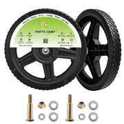 Parts Camp push mower wheel kit with 12-inch lawn mower wheels, black rubber tires and metal hubs