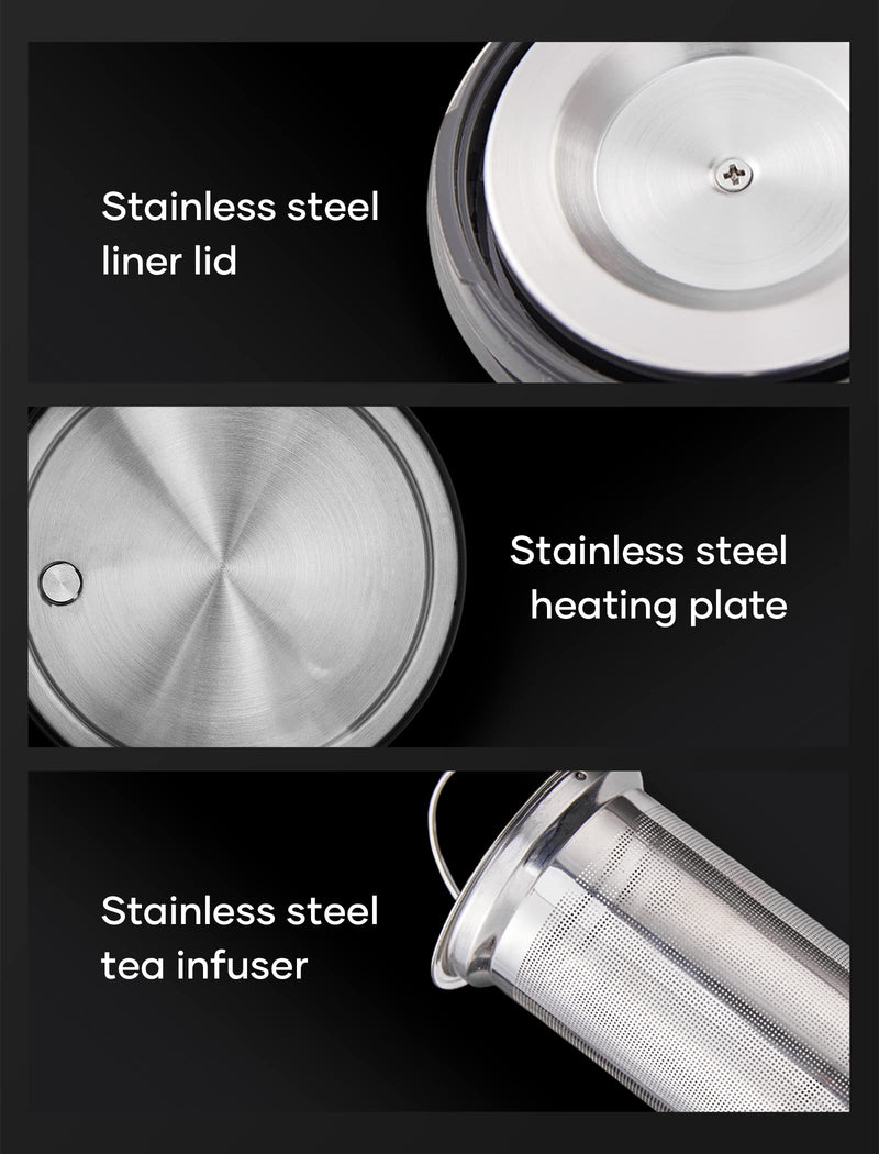 Electric Tea Kettle, INTASTING Glass Electric Kettle with tea Infuser and Precise knob temperature control, 1200W Fast Heating, BPA-Free, Easy to Clean, for Tea and coffee, Dark Grey - Grill Parts America