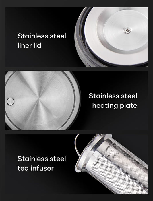 Electric Tea Kettle, INTASTING Glass Electric Kettle with tea Infuser and Precise knob temperature control, 1200W Fast Heating, BPA-Free, Easy to Clean, for Tea and coffee, Dark Grey - Grill Parts America