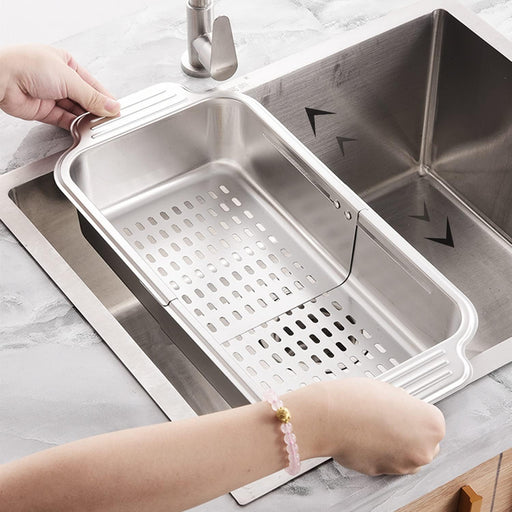 ZDRongZhen Kitchen Supply-Over The Sink Stainless Steel Retractable Kitchen Sink Basket -Wash Vegetables and Fruits, Drain Pasta and Dry Dishes,Extendable (Medium Silver) - Grill Parts America