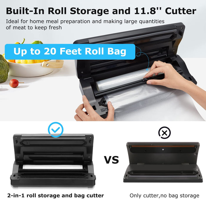 Food Vacuum Sealer Machine 10-In-1 with Bag Storage(Up to 20FT) and Cutter, INKBIRD Food Sealer Vacuum Sealer for Food with Moist/Dry/Canister 5 Food Modes, Starter Kits Bags*5 and Bag Roll*1, 85KPa - Grill Parts America