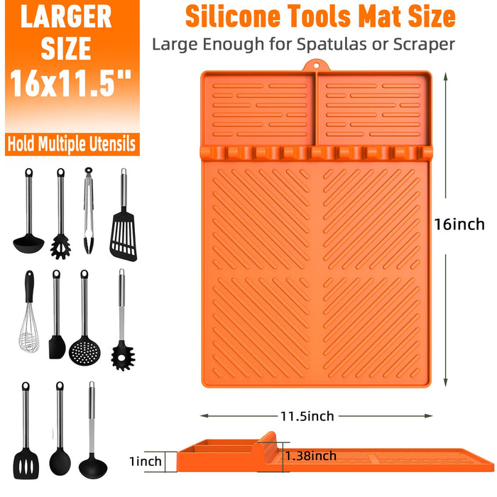 Silicone Grill Mat Compatible with Blackstone, Silicone Griddle Tools Mat with Drip Pad, Spatula Mat for Outdoor Grill Kitchen Counter (Orange) - Grill Parts America