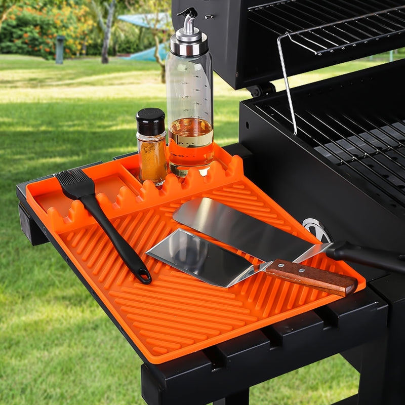 Griddle Mat Barbeque Grill Accessories Tools for Blackstone, Side Shelf Mat Grill Pad for Outdoor Grill Kitchen Counter Spatula Silicone Mat with Drip Pad for Kitchen, Cooking, Countertop (Orange) - Grill Parts America