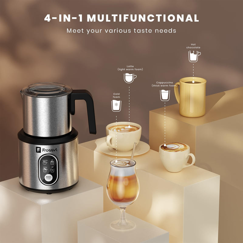Frossvt Electric Milk Frother, 4 in 1 Milk Frother and Steamer, 350ml Hot/Cold Foam Maker for Hot and Cold Milk Froth, Hot Milk, Chocolate Milk with Silicone Spatula & 2 Whisks - Grill Parts America