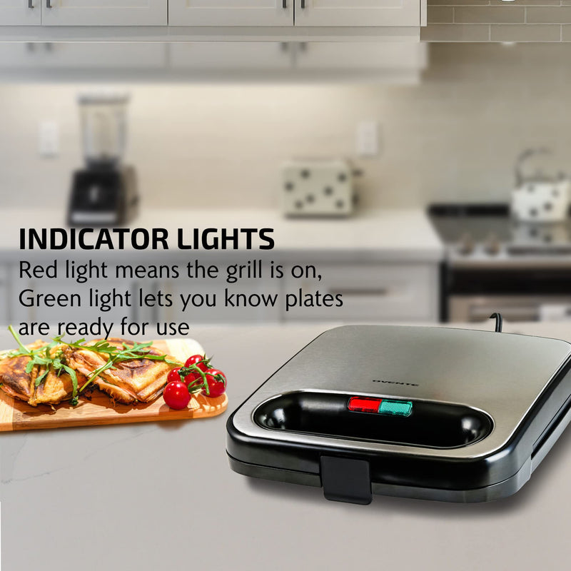 OVENTE Electric Sandwich Maker with Non-Stick Plates, Indicator Lights, Cool Touch Handle, Easy to Clean and Store, Perfect for Cooking Breakfast, Grilled Cheese, Tuna Melts and Snacks, Black GPS401B - Grill Parts America