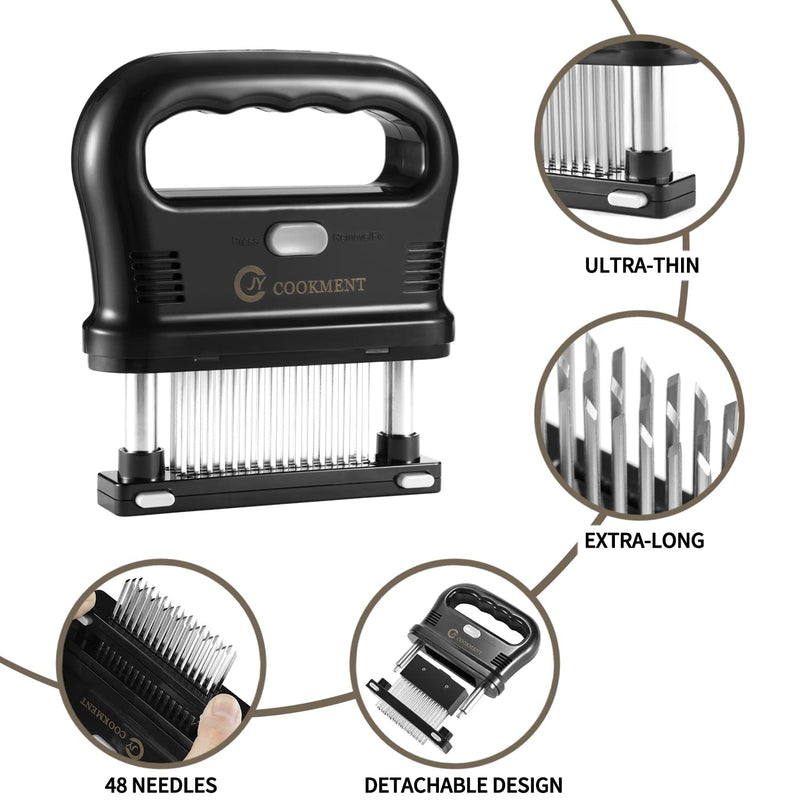 JY COOKMENT Meat Tenderizer Tool with 48 Stainless Steel Ultra Sharp Needle Blades, Detachable Kitchen Cooking Tool Best For Tenderizing, BBQ, Marinade - Grill Parts America