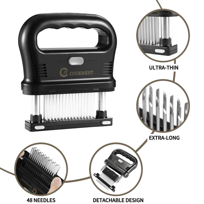 JY COOKMENT Meat Tenderizer Tool with 48 Stainless Steel Ultra Sharp Needle Blades, Detachable Kitchen Cooking Tool Best For Tenderizing, BBQ, Marinade - Grill Parts America