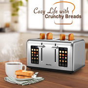 Mecity 4 Slice Toaster Touch Screen Control 4 Wide Slot, Stainless Steel Smart Bread Toaster for Bagel Muffin Waffle, Dual Control Pannel, Timer, Defrost, Reheat, 120V 1650W - Grill Parts America