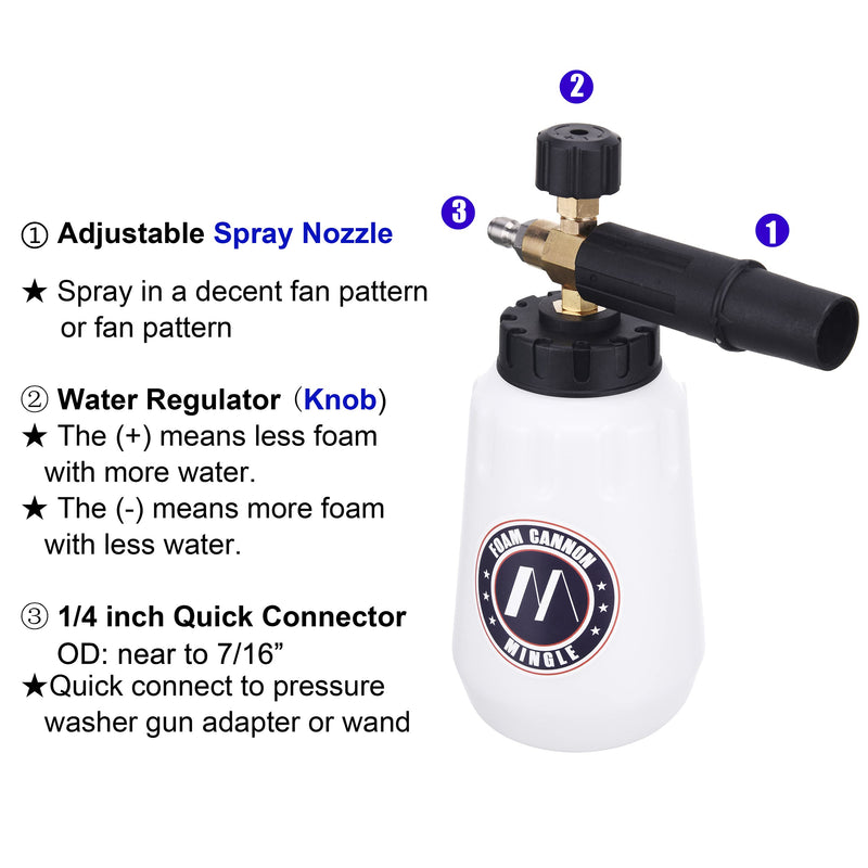 M MINGLE Foam Cannon, Replacement Parts for Portland Husky and Ryobi Pressure Washer, with 5 Nozzle Tips, 1/4 Inch Quick Connector - Grill Parts America