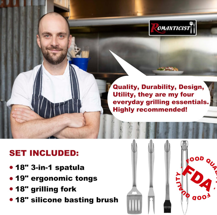 ROMANTICIST 4pc Heavy Duty Grill Accessories for Top Chef - Professional Grill Tools Set & Basic BBQ Tools for Backyard Restaurant Outdoor Kitchen - Deluxe Grill Gift for Dad on Father’s Day Birthday - Grill Parts America