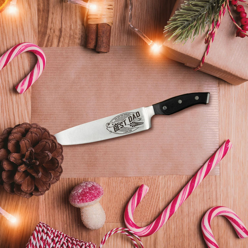 Fathers Day Gift “BEST DAD” - CutLinx Chef Knife Gift Set - 8 in. Stainless Carbon Steel Kitchen Knive w/Pakka Wood Handle - Birthday, Father's Day, Christmas, Anniversary, Housewarming, Holiday Gifts - Grill Parts America