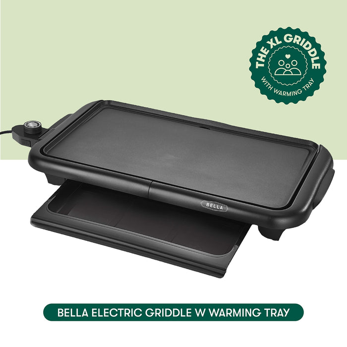 bella Electric Griddle with Warming Tray - Smokeless Indoor Grill, Nonstick Surface, Adjustable Temperature & Cool-touch Handles, 10" x 18", Copper/Black - Grill Parts America