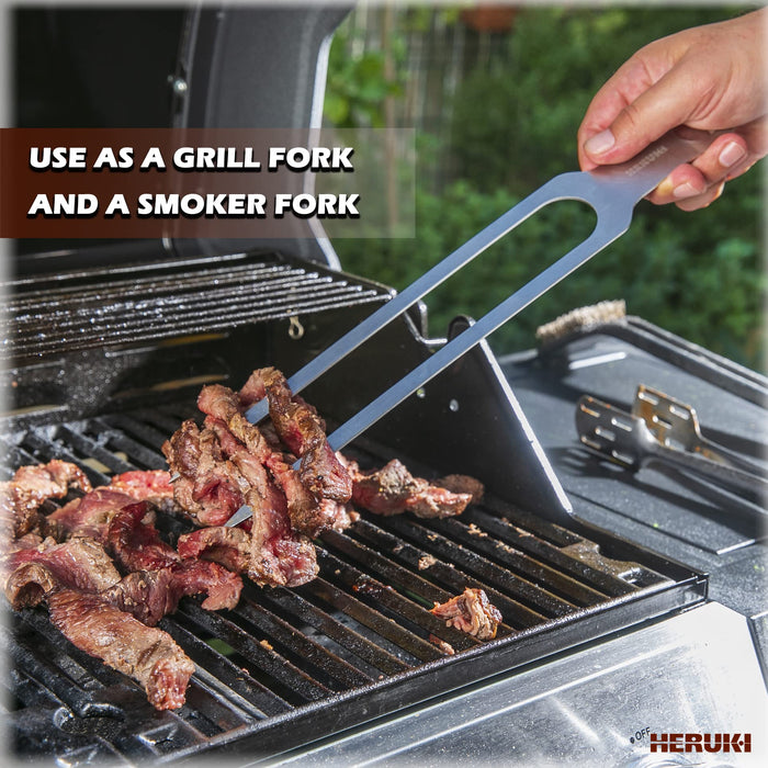 HERUKI Double Skewers 14.4" Stainless Steel Heavy Duty Double Prong Skewers for BBQ Kabob Shawarma Meat Fish Chicken Reusable bbq Accessories for Grill Master Arsenal - 2 Units - Grill Parts America