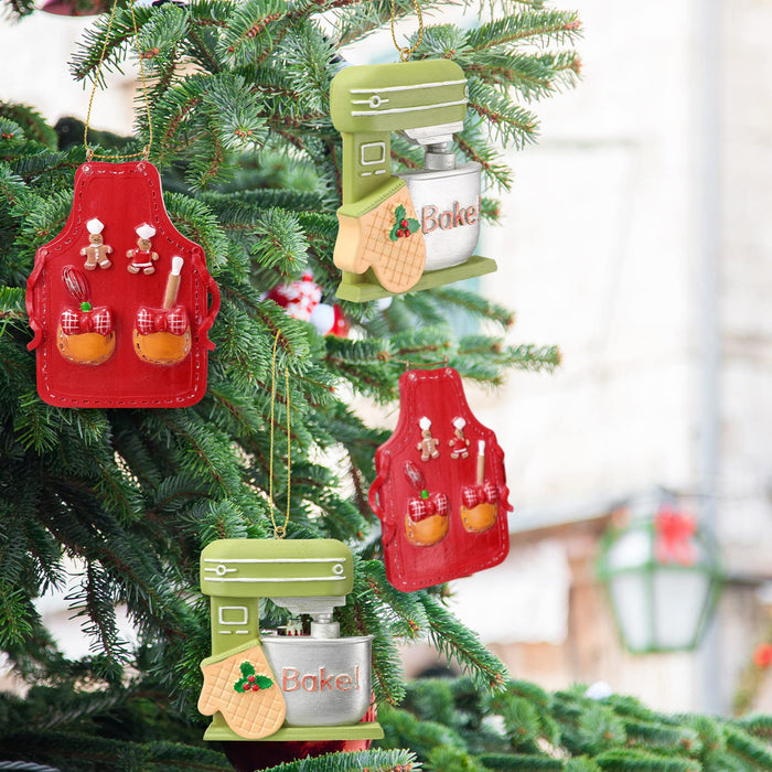 Funtery 4 Pcs Christmas Baking Ornament Green Mixer Ornament and Red Chef Bakers Apron Ornament Cute Gingerbread Chef Christmas Tree Ornaments Xmas Hanging Kitchen Ornaments - Grill Parts America