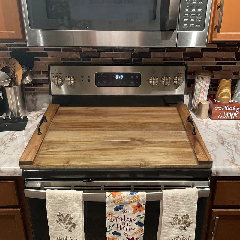 GASHELL Noodle Board Stove Cover with Handles for Electric, Gas Stove Top (Acacia Wood) - Grill Parts America