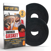 Smoker Chef XXL 20 FT Grill Gasket for Smokers - Black 1/2’’ x 1/8’’ Hi Temp Seal Smoker Gasket – 2-Pack x 10 FT Self Stick Black Nomex Fire Tape for BBQ Lid – High Heat Temperature Material Replace - Grill Parts America