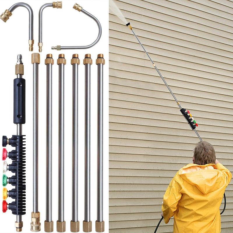 Xiny Tool Pressure Washer Extension Wand, 10 Pack Power Washer Lance with 5 Atomization Nozzle Tips,1 Gutter Cleaner Attachment Curved Rod, 1/4" Quick Connect, 4000 PSI - Grill Parts America