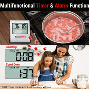 ThermoPro TP16 Large LCD Digital Cooking Food Meat Thermometer for Smoker Oven Kitchen BBQ Grill Thermometer Clock Timer with Stainless Steel Temperature Probe - Grill Parts America