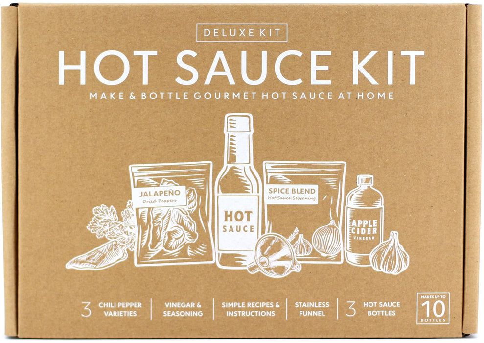 Deluxe Hot Sauce Making Kit, 3 Varieties of Chili Peppers, Gourmet Spice Blend, 3 Bottles, 16 Fun Labels, Make your own sauce, Fun DIY Gift For Dad, Brother, Uncle. (Deluxe Kit) - Grill Parts America