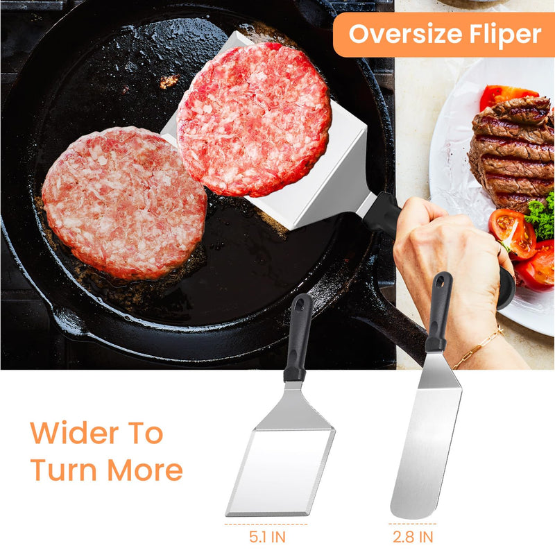 Griddle Accessories Kit for Blackstone,8 Pcs Flat Top Grill Accessories Set with Griddle Spatulas, Scraper, Spatula Holder and Carry Bag for Indoor BBQ/Outdoor Camping - Grill Parts America