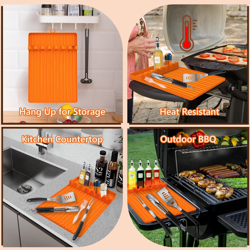 Pet Baby 2PCS Silicone Griddle Tools Mat, Large Spatula Mat with Drip Pad Griddle Silicone Mat Side Shelf Mat for Grill BBQ Griddle Accessories-Orange15.35 * 10.63" - Grill Parts America