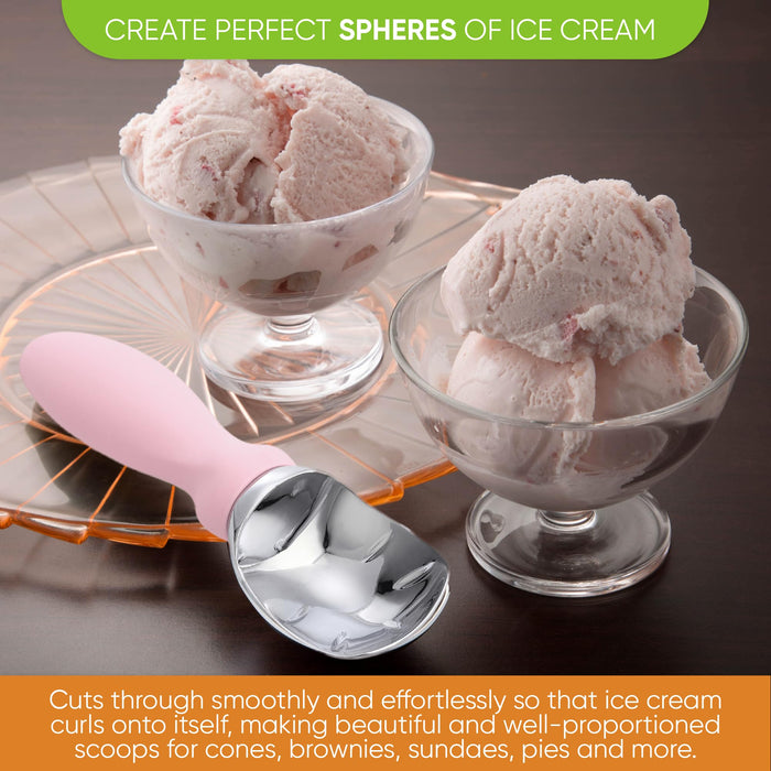 Spring Chef Ice Cream Scoop with Soft Grip Handle, Professional Heavy Duty Sturdy Scooper, Premium Kitchen Tool for Cookie Dough, Gelato, Sorbet, Pink Lemonade - Grill Parts America