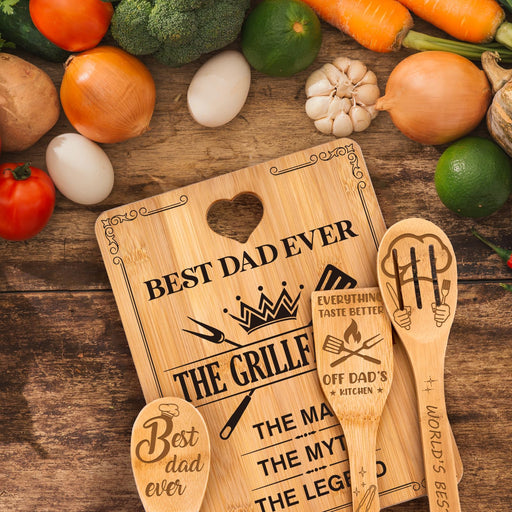Gifts for Dad - "The GrillFather" Birthday Gifts for Dad Cutting Board Set, Bamboo-Made Engraved Utensil Set Dad Gifts, Idea Birthday/Fathers Day/Christmas for Papa, Father from Daughter/Son - Grill Parts America