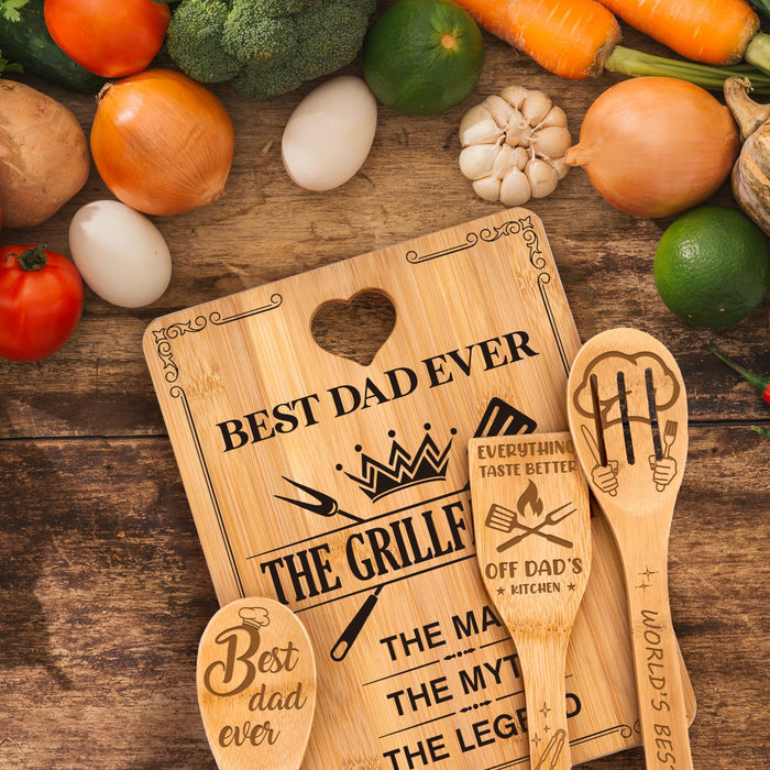 Gifts for Dad - "The GrillFather" Birthday Gifts for Dad Cutting Board Set, Bamboo-Made Engraved Utensil Set Dad Gifts, Idea Birthday/Fathers Day/Christmas for Papa, Father from Daughter/Son - Grill Parts America