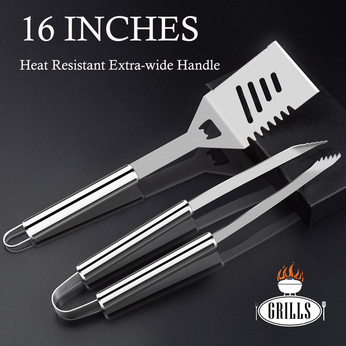 ROMANTICIST 30pcs Stainless Steel Grill Tool Set, Heavy Duty BBQ Grilling Accessories for Men Women, Non-Slip Grill Utensils Kit with Thermometer Mats in Aluminum Case for Outdoor, Camping Silver - Grill Parts America