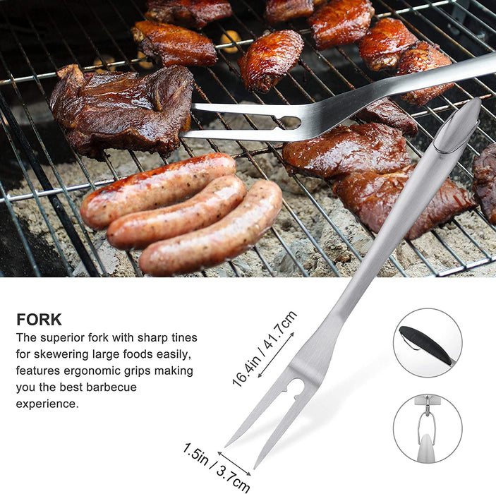 Grilljoy 8PCS Heavy Duty BBQ Grill Tools Set with Extra Thick Stainless Steel Spatula, Fork, Tongs & Cleaning Brush - Complete Barbecue Accessories Kit with Portable Bag - Perfect Grill Gifts for Men - Grill Parts America