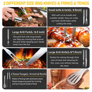 34Pcs BBQ Grill Accessories Tools Set, 16 Inches Stainless Steel Grilling Tools with Carry Bag, Thermometer, Grill Mats for Camping/Backyard Barbecue, Grill Tools Set for Men Women - Grill Parts America
