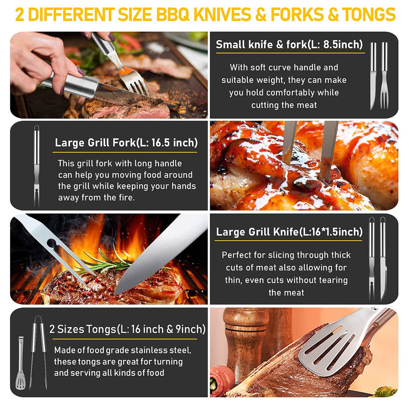 34Pcs BBQ Grill Accessories Tools Set, 16 Inches Stainless Steel Grilling Tools with Carry Bag, Thermometer, Grill Mats for Camping/Backyard Barbecue, Grill Tools Set for Men Women - Grill Parts America