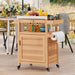 YITAHOME Outdoor Grill Cart with Stainless Steel Top, Solid Wood Movable Bar Cart with Drawer and Storage Cabinet, Outdoor Kitchen Prep Table for Garden, Lawn, Patio, Backyard, Natural - Grill Parts America