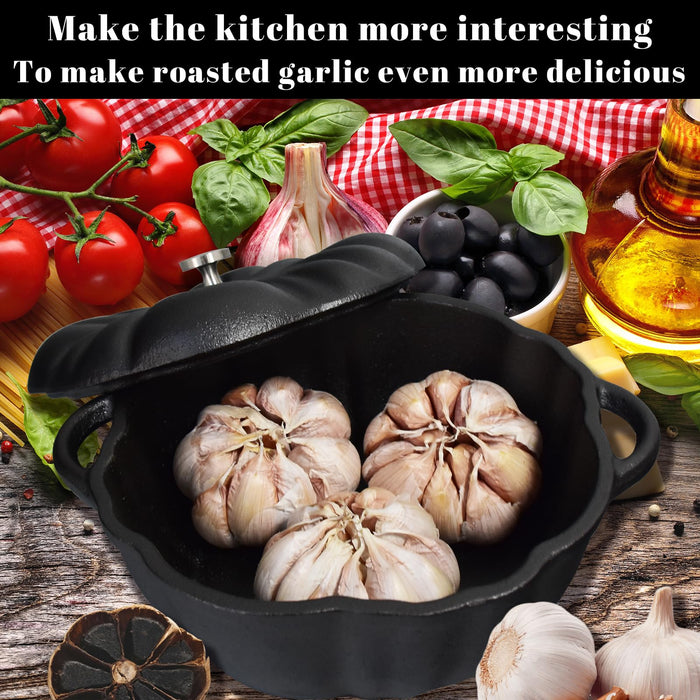 AOKDEER Garlic Roaster, Cast Iron Garlic Roaster for Kitchen Grill Oven, Dining Room, Indoor or Outdoor, BBQ Grill Garlic Tools, Garlic Baker for Picnic Camping Patio Backyard Cooking - Grill Parts America