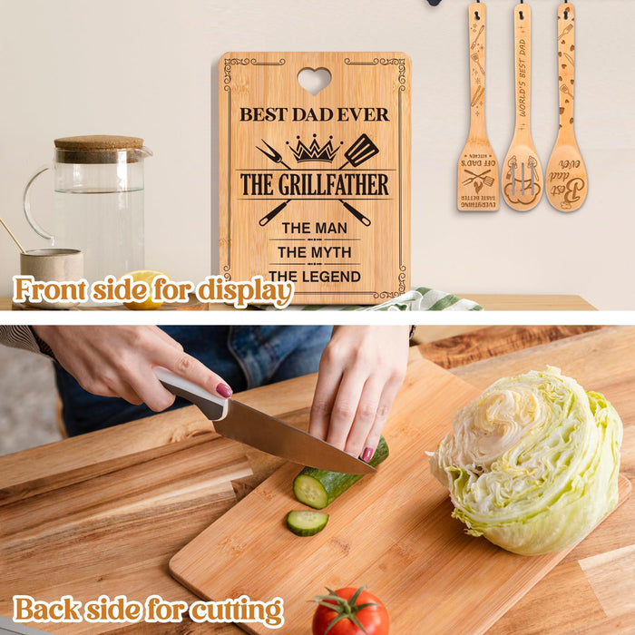 Gifts for Dad - "The GrillFather" Birthday Gifts for Dad Cutting Board Set, Bamboo-Made Engraved Utensil Set Dad Gifts, Idea Birthday/Fathers Day/Christmas for Papa, Father from Daughter/Son - Grill Parts America