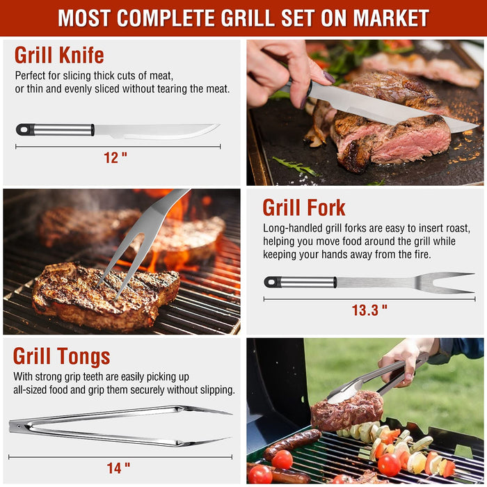 Grill Tools, BBQ Accessories, Grill Accessories, Grill Set for Outdoor Grill, Grill Utensils Stainless Steel Grilling Tools Grill Kit, 122PCS Grilling Gifts for Men Women Christmas - Grill Parts America
