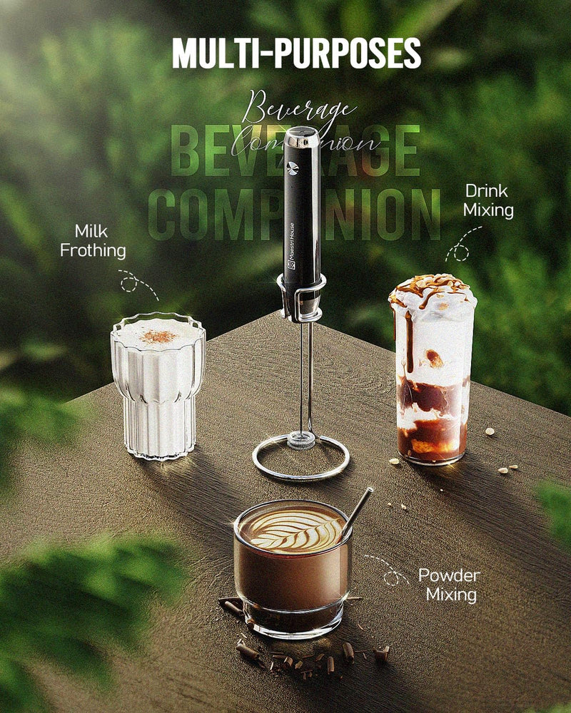 Maestri House Rechargeable Milk Frother with Stand, Handheld Electric Foam Maker Waterproof Detachable Stainless Steel Whisk Drink Mixer Foamer for Lattes, Cappuccino - Grill Parts America