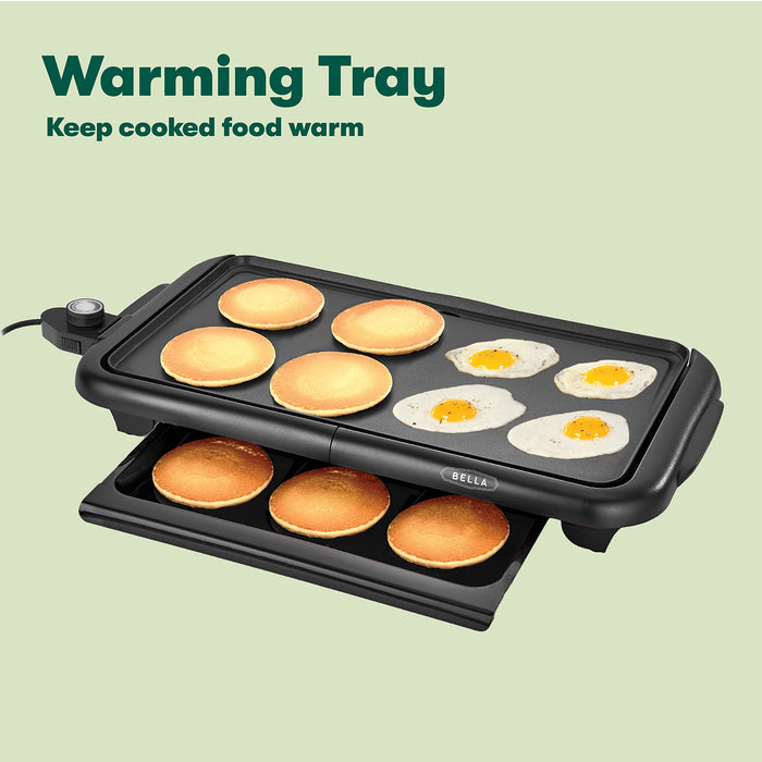 bella Electric Griddle with Warming Tray - Smokeless Indoor Grill, Nonstick Surface, Adjustable Temperature & Cool-touch Handles, 10" x 18", Copper/Black - Grill Parts America