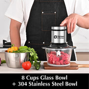 Kitchen in the box Food Processors,Small Meat Grinder & Food Chopper Electric Vegetable Chopper with 2 Bowls (8 Cup+8 Cup)& 2 Bi-Level Blades for Meat/fish/Vegetable/Baby Food (Black, 8cups+8cups) - Grill Parts America