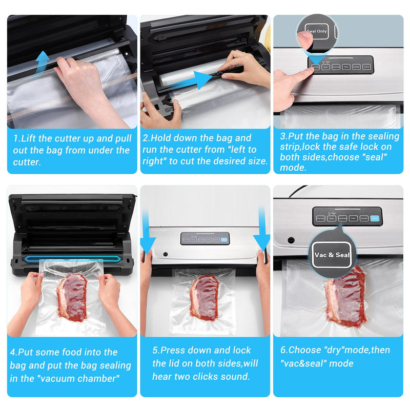 Food Vacuum Sealer Machine 10-In-1 with Bag Storage(Up to 20FT) and Cutter, INKBIRD Food Sealer Vacuum Sealer for Food with Moist/Dry/Canister 5 Food Modes, Starter Kits Bags*5 and Bag Roll*1, 85KPa - Grill Parts America