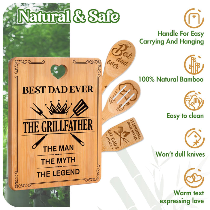 Gifts for Dad - "The GrillFather" Birthday Gifts for Dad Cutting Board Set, Bamboo-Made Engraved Utensil Set Dad Gifts, Idea Birthday/Fathers Day/Christmas for Papa, Father from Daughter/Son - Grill Parts America