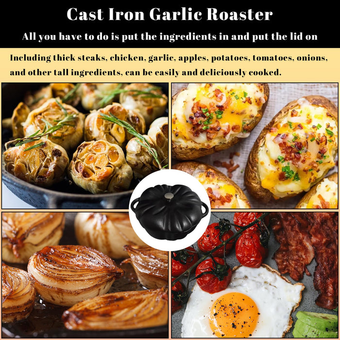 AOKDEER Garlic Roaster, Cast Iron Garlic Roaster for Kitchen Grill Oven, Dining Room, Indoor or Outdoor, BBQ Grill Garlic Tools, Garlic Baker for Picnic Camping Patio Backyard Cooking - Grill Parts America