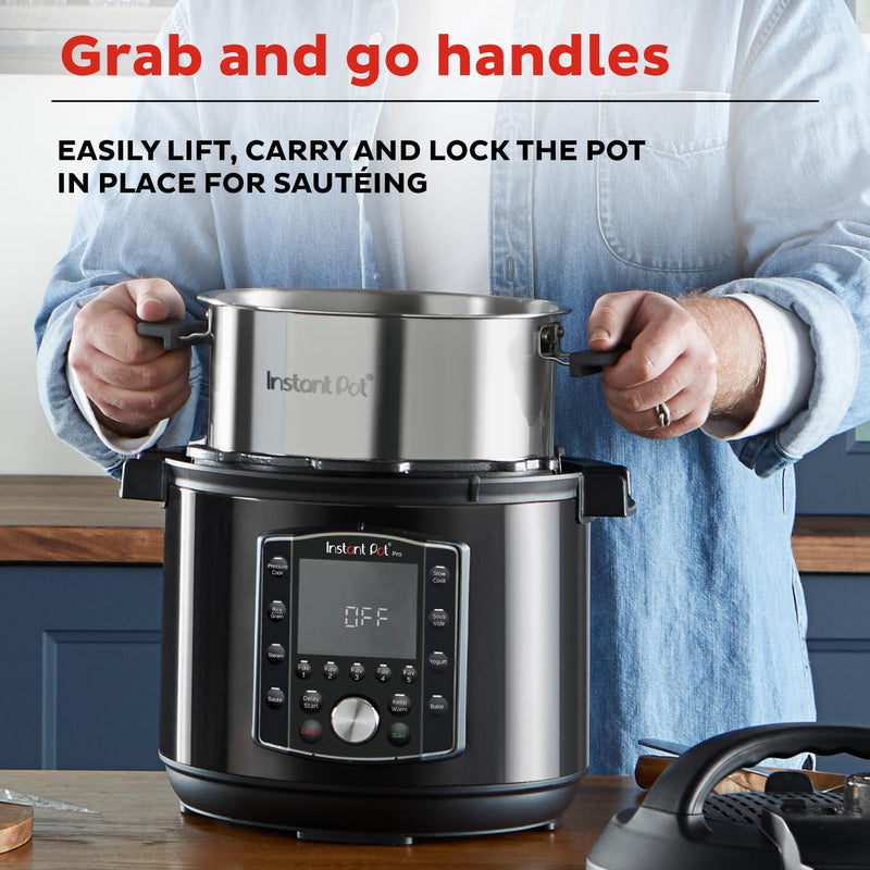 Instant Pot Pro 10-in-1 Pressure Cooker, Slow Cooker, Rice/Grain Cooker, Steamer, Sauté, Sous Vide, Yogurt Maker, Sterilizer, and Warmer, Includes App With Over 800 Recipes, Black, 6 Quart - Grill Parts America