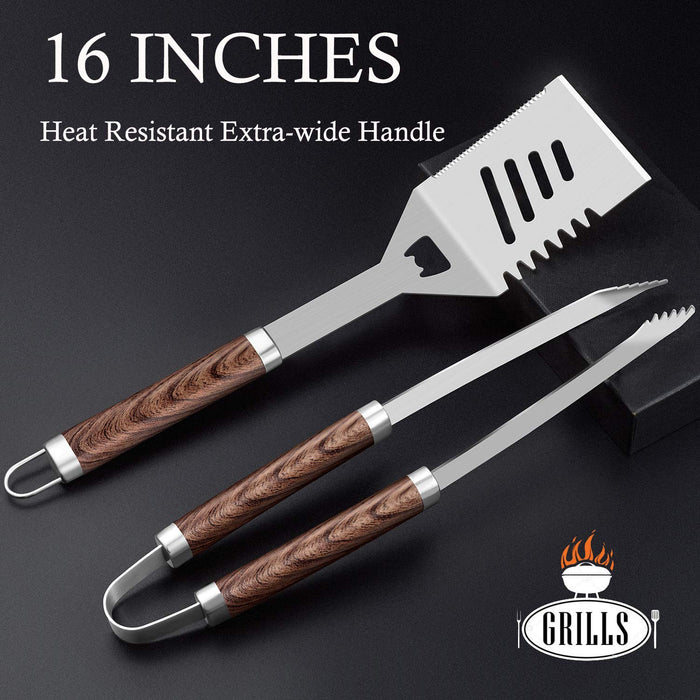 ROMANTICIST 30pcs BBQ Grill Tool Set for Men Dad, Heavy Duty Stainless Steel Grill Utensils Set, Non-Slip Grilling Accessories Kit with Thermometer, Mats in Aluminum Case for Travel, Outdoor Brown - Grill Parts America